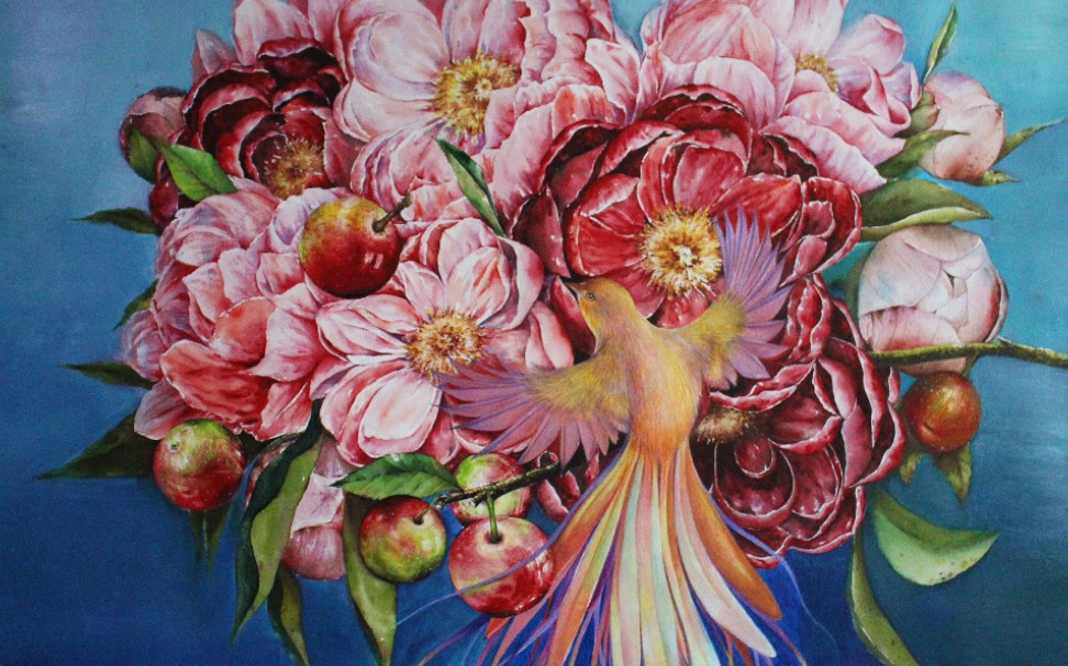 [水彩画](3007690730)[小鸟,果子与花],4开水彩过程