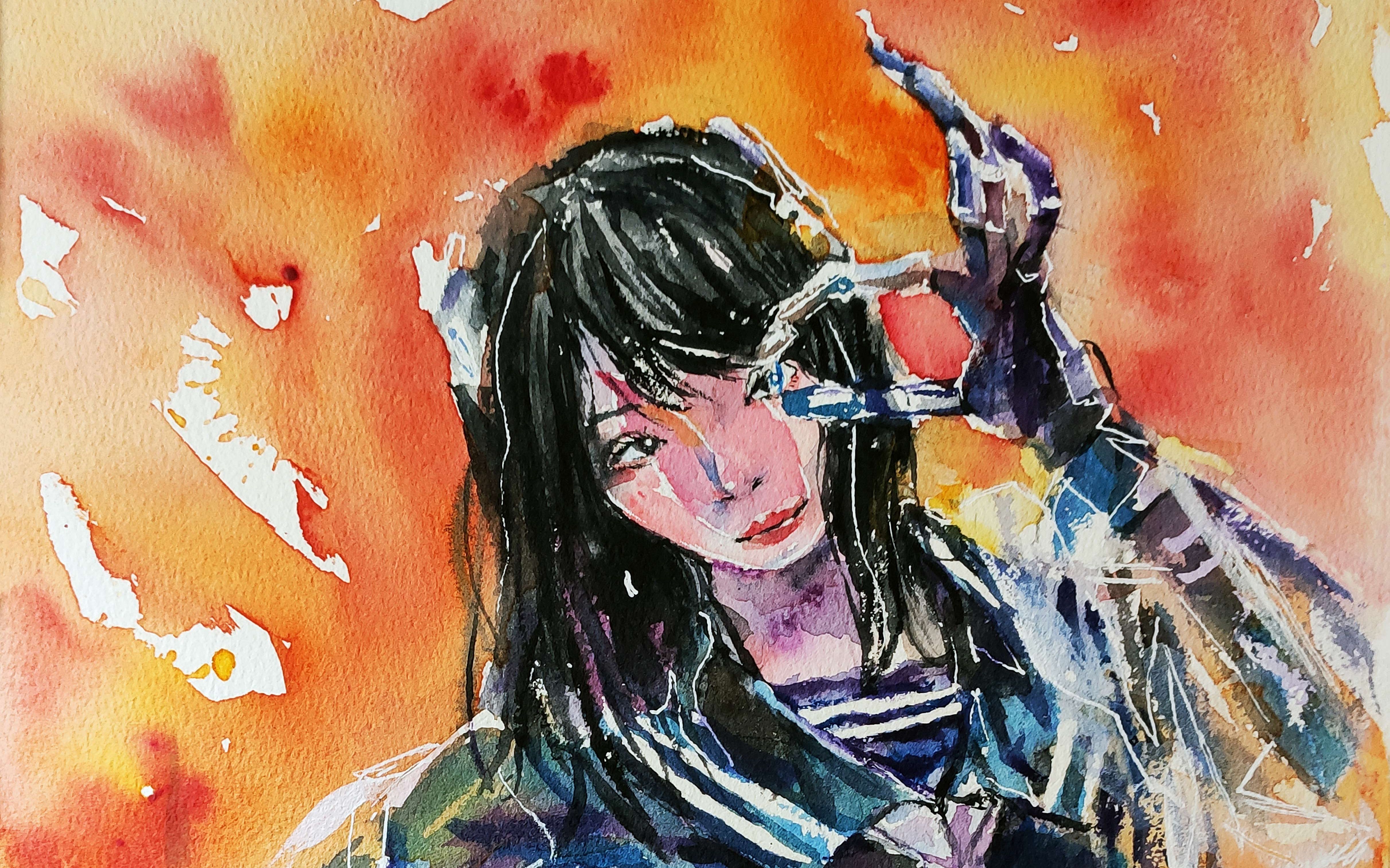 【水彩】【小黑船】机械jk 赛博朋克小姐姐