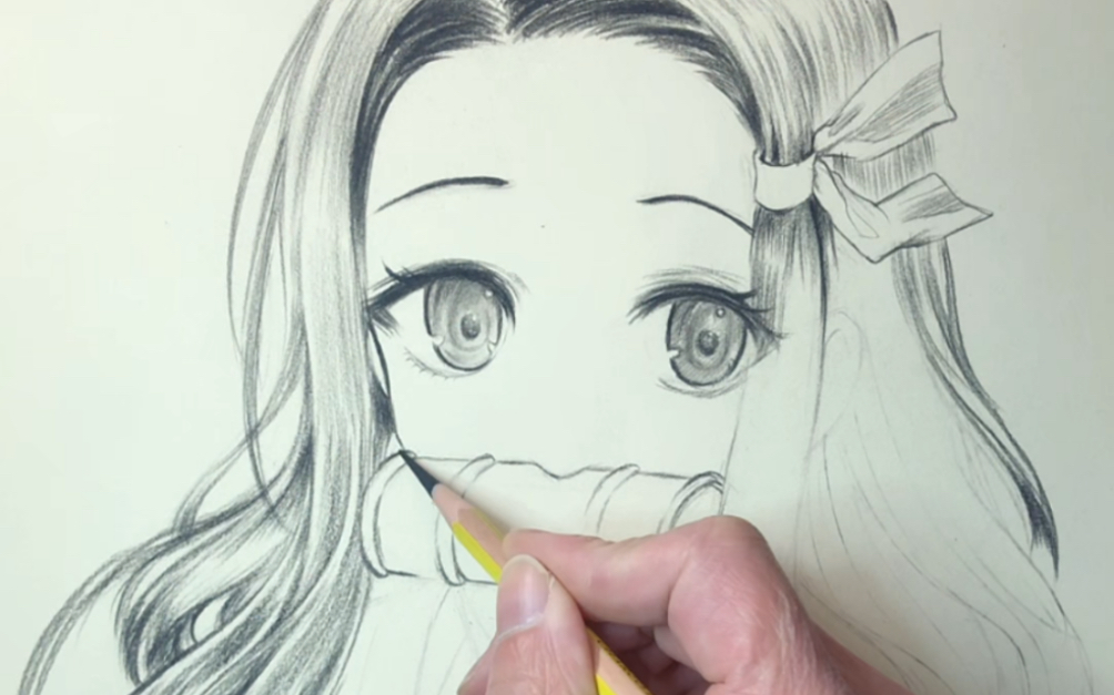 【鬼灭之刃】动漫人物祢豆子临摹绘画_哔哩哔哩_bilibili