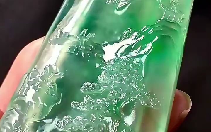 冰飘花翡翠山水牌,李伟航大师作品