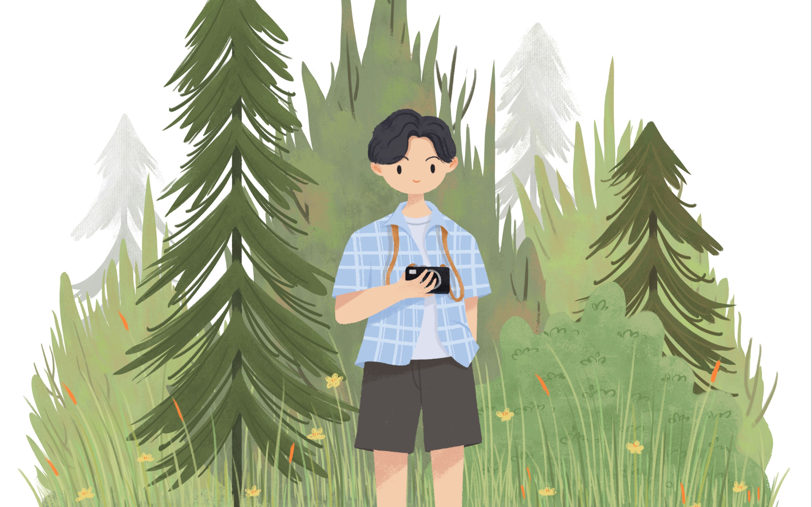 【ps插画过程】小清新插画过程分享——摄影师先生