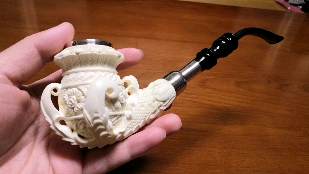 土耳其进口海泡石烟斗,特大号满雕龙爪花篮925三银插弯斗,f.