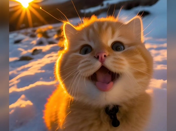 开心猫咪陪你看日出.