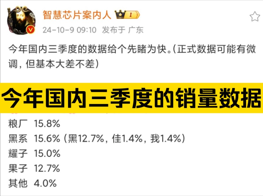 今年国内三季度的销量数据来了,具体数据见图!哔哩哔哩bilibili