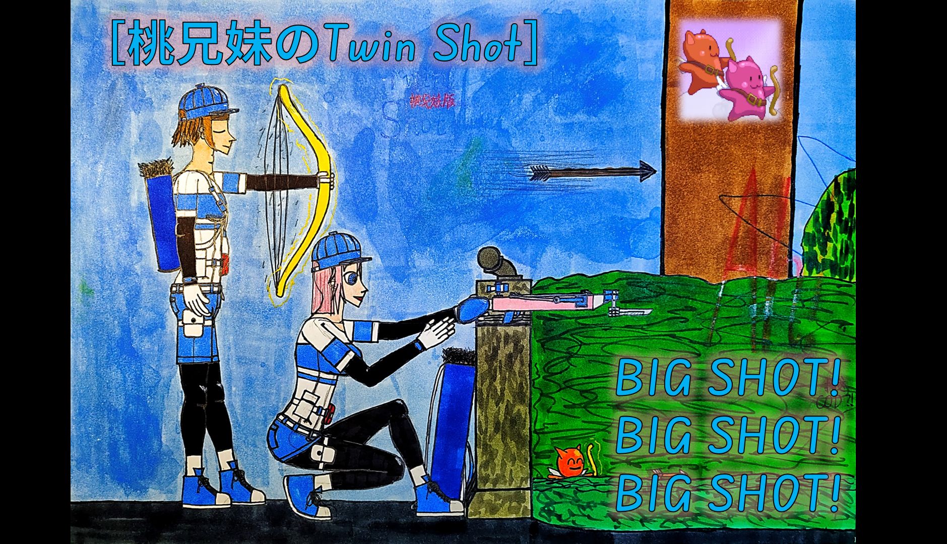 [桃子园]跨区插画——桃兄妹のTwin Shot(BIG SHOT!)哔哩哔哩bilibili