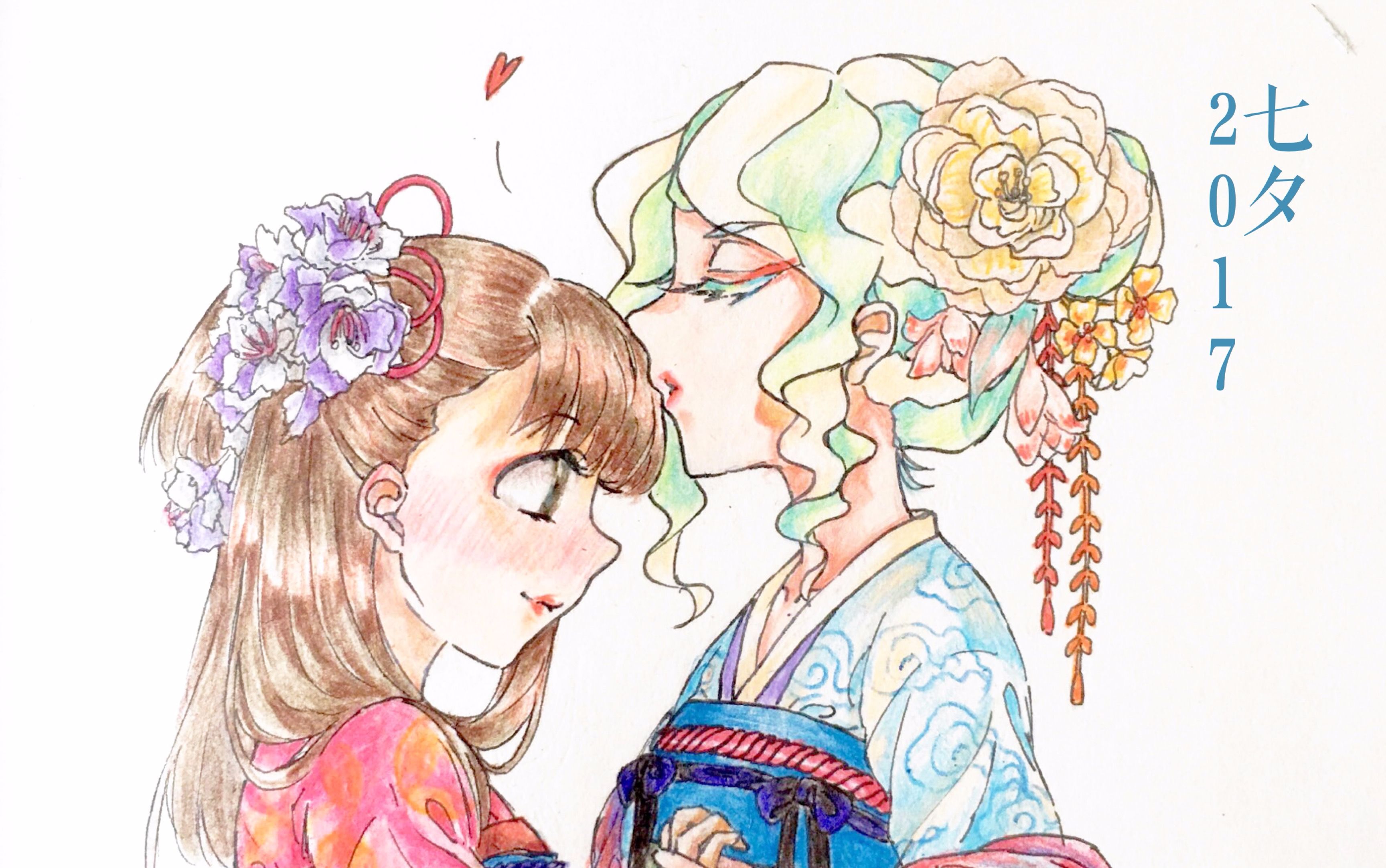 【酌言】【彩铅上色过程】小魔女学院七夕贺图【亚可×戴安娜】