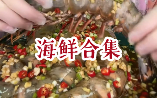 【小鱼】海鲜合集 生呛黑虎虾 海螺 龙虾 鲍鱼 鳌虾 三文鱼哔哩哔哩bilibili