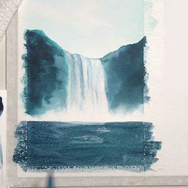 水彩教程】1.瀑布画法Easy Waterfall Watercolor Tutorial + Forest 
