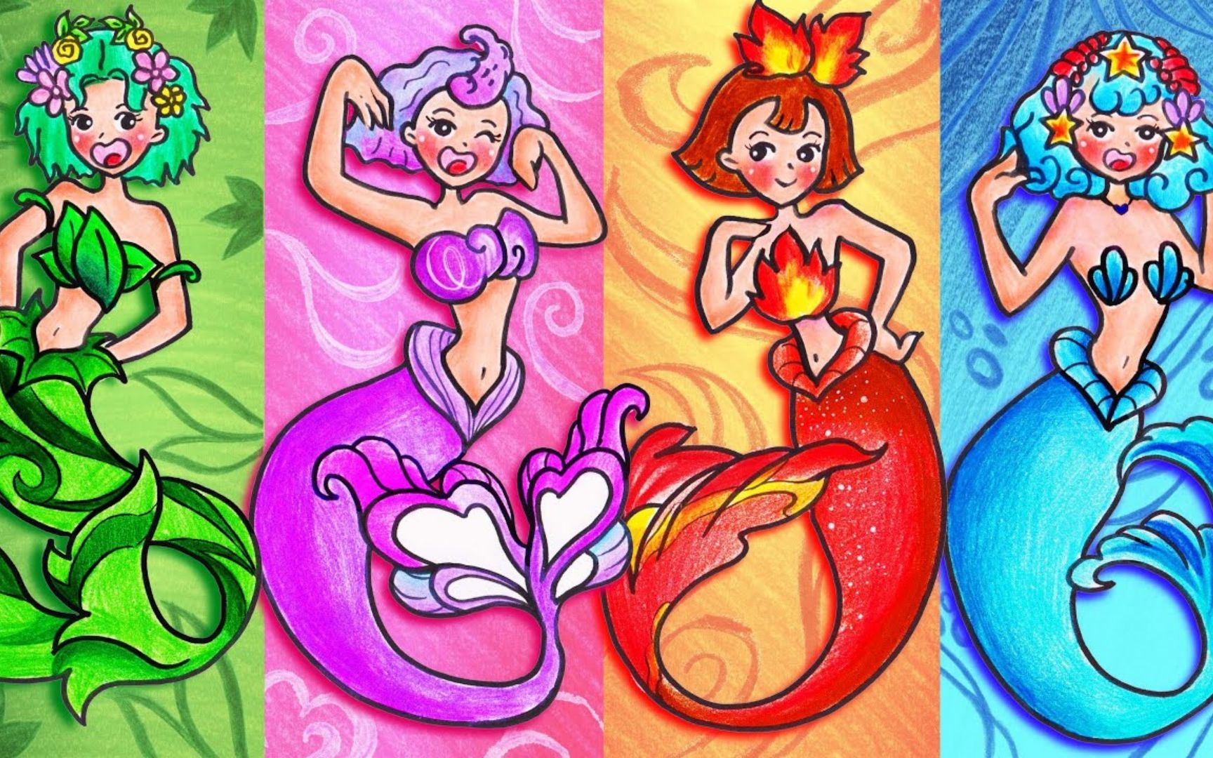 趣味定格动画:火,水,空气,地球四要素,你最喜欢哪种美人鱼呢?