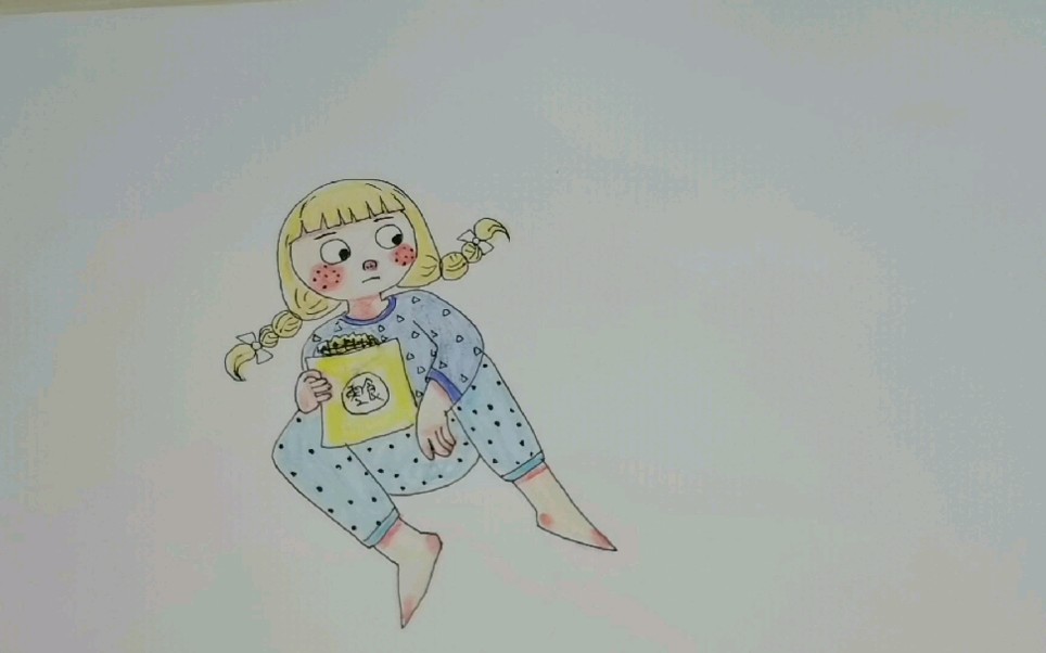 【手绘】吃零食的小女孩如何画?一手拿着零食一边还在看电视小孩子的快乐哔哩哔哩bilibili