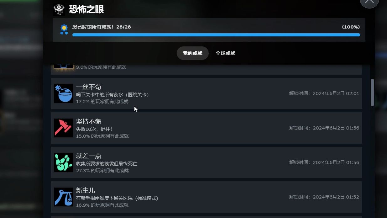 B站首位恐怖之眼电脑steam端所有成就解锁+噩梦移魂鬼通关游戏实况