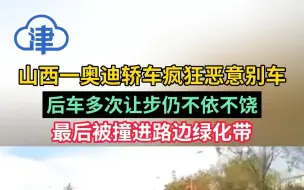 Download Video: 山西一奥迪轿车疯狂恶意别车，后车多次让步仍不依不饶，最后被撞进路边绿化带