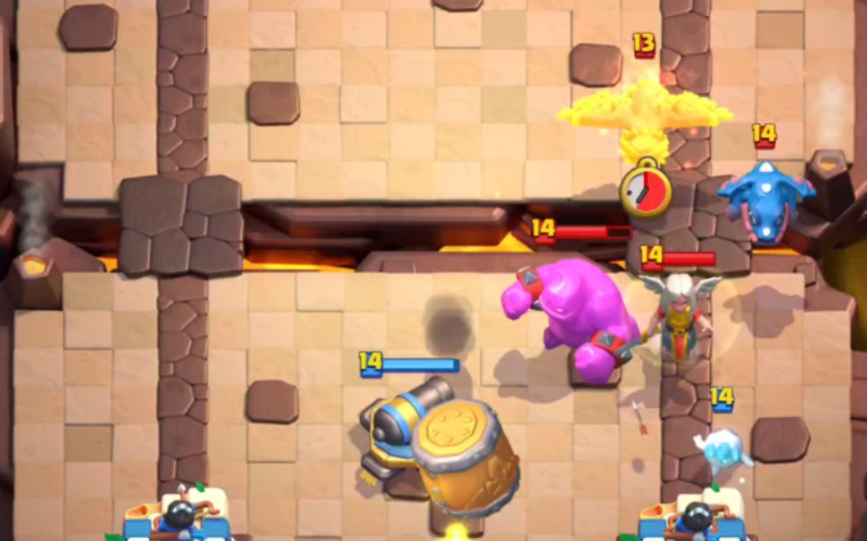 威猛矿工哥布林飞桶vs戈仑水人镜像战斗天使圣水采集器