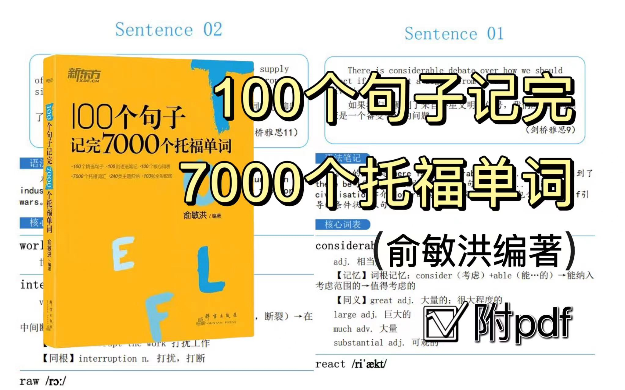 [图]【托福】必看，俞敏洪精选100句记完7000托福单词 ，高清句子跟读视频纯享版！附PDF