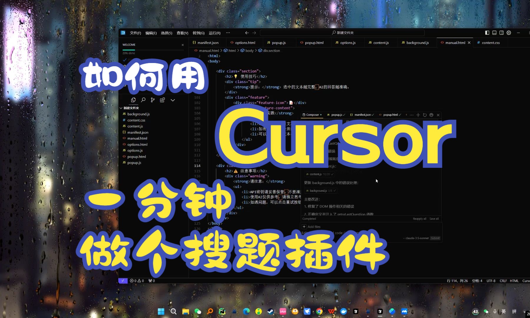 如何用Cursor一分钟做个搜题浏览器插件哔哩哔哩bilibili