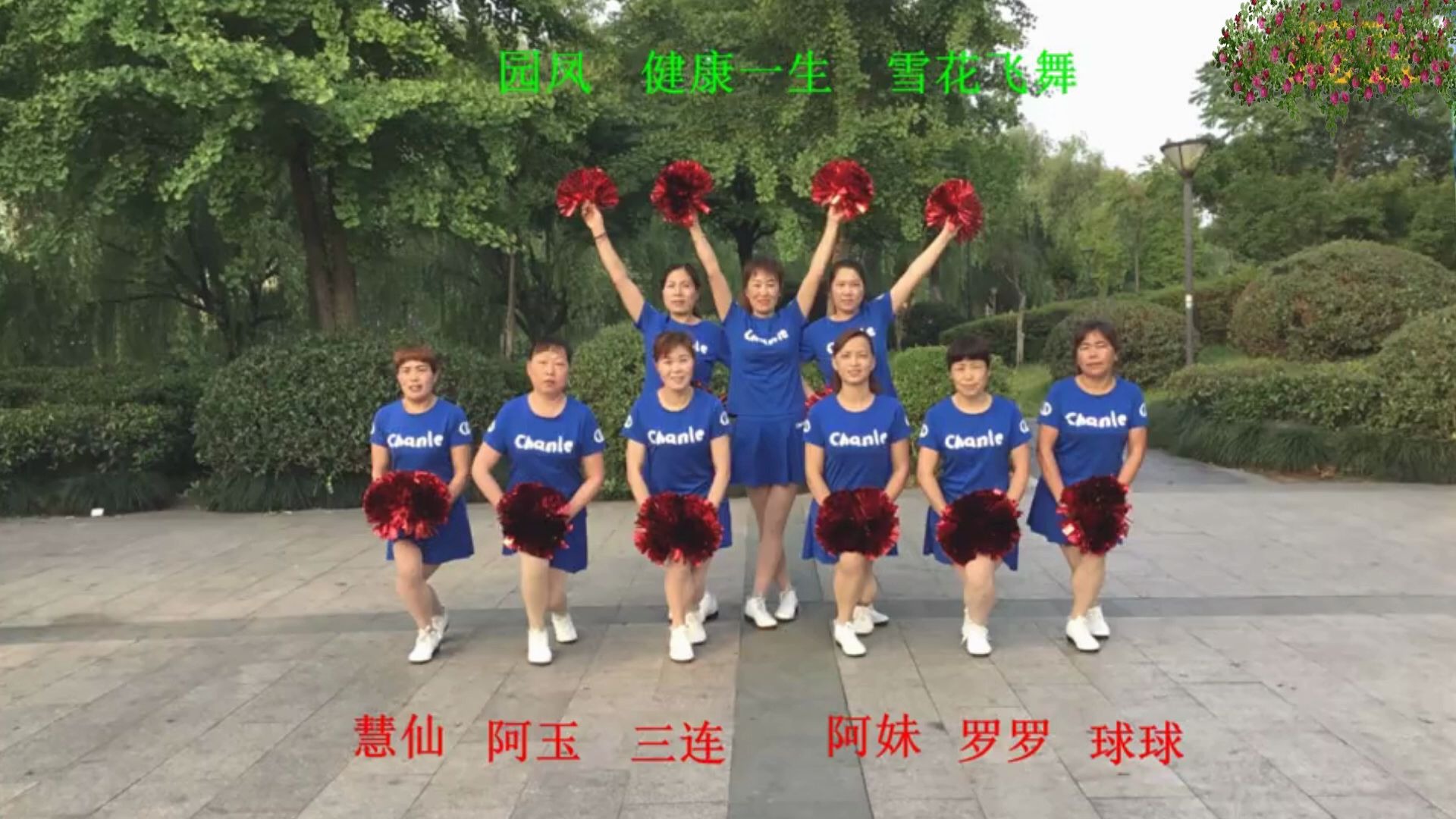 9人队形花球舞中国歌最美适合文艺汇演开场舞演示健康一生舞队