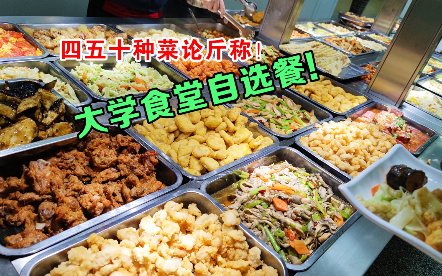大学食堂论斤称的自选餐四五十种菜随便选一顿饭13元
