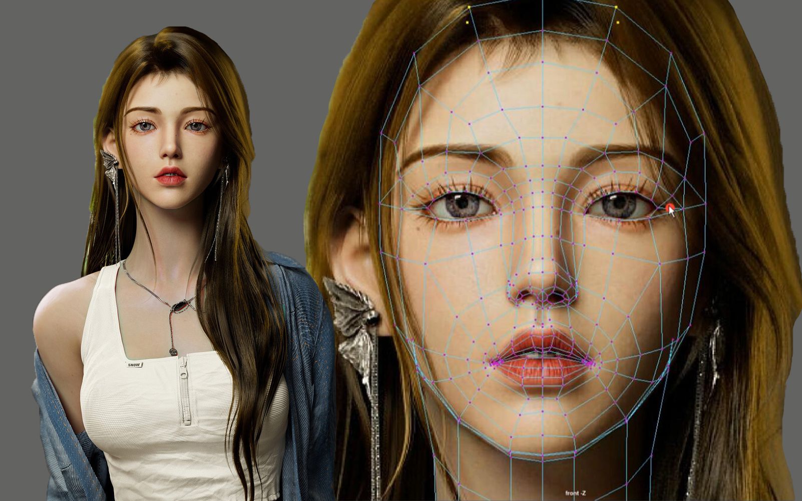 超写实女性小姐姐模型布线教学,看完这个你也会!