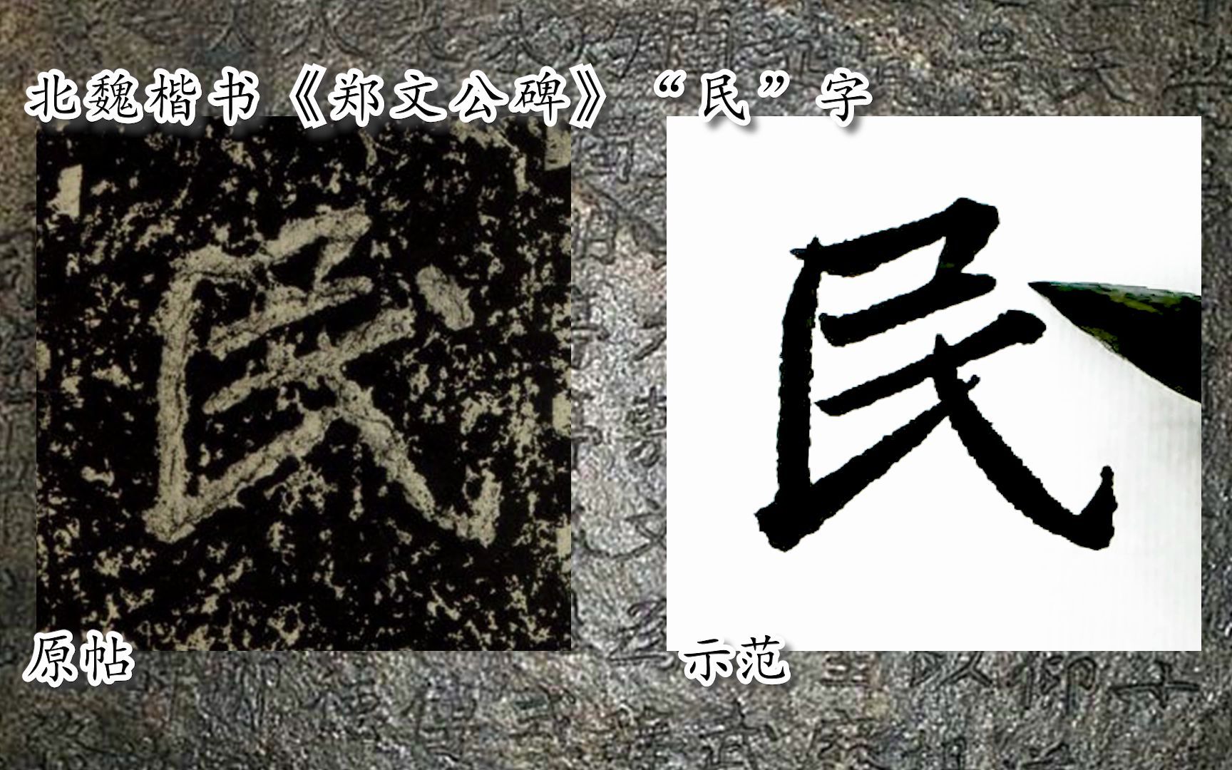 [图]【每日一字】书法视频，周东芬临北魏楷书《郑文公碑》“民”字