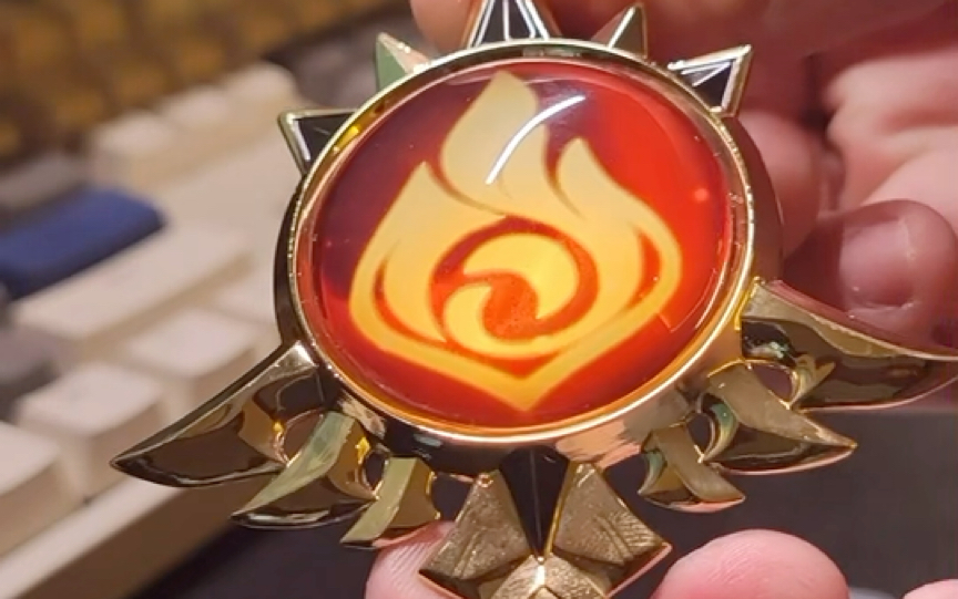 【原神】开箱 火 神之眼 质量不错 挺有份量_手机游戏热门视频