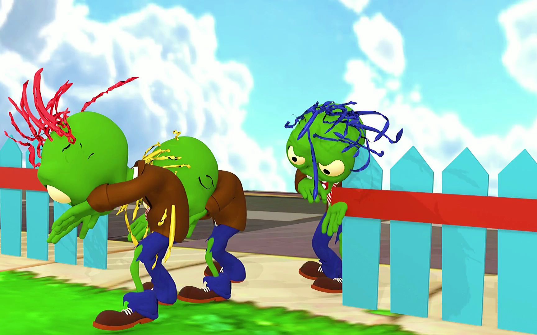 pvz植物大战僵尸游戏3d动画:僵尸带个假发还染色 照样不堪一击