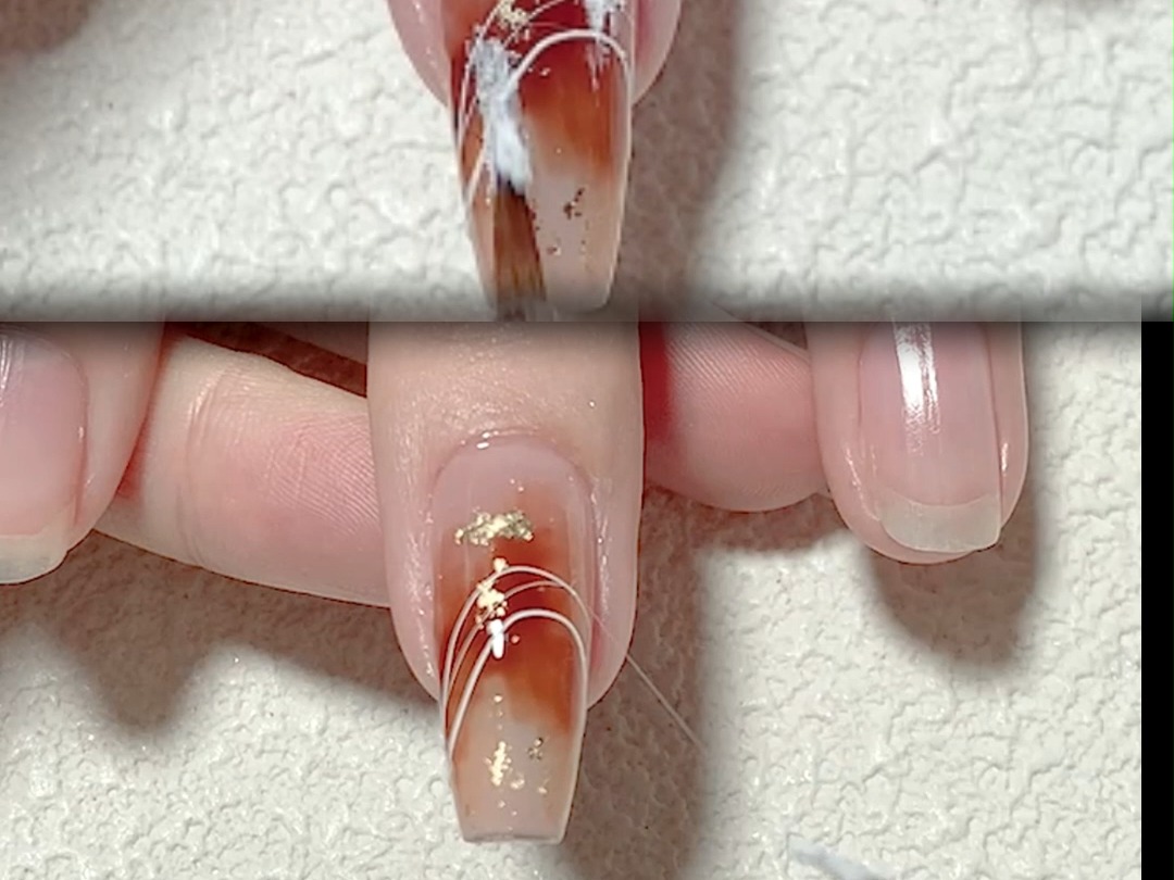 小猪-秋冬金箔拉丝美甲教程