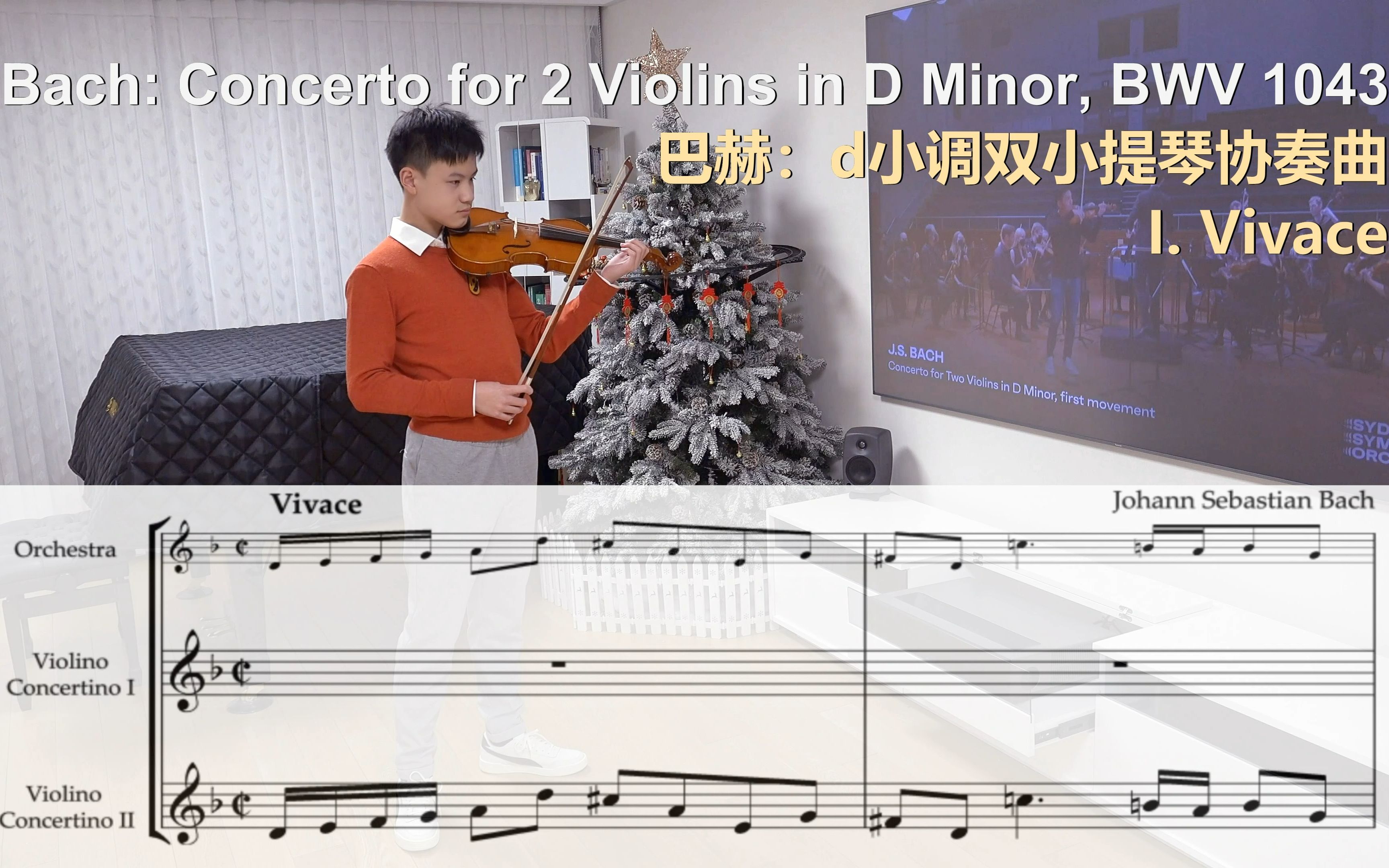 [图]巴赫：d小调双小提琴协奏曲第一乐章4K乐谱伴奏|Bach Double Concerto in D Minor for Two Violins, BWV1043