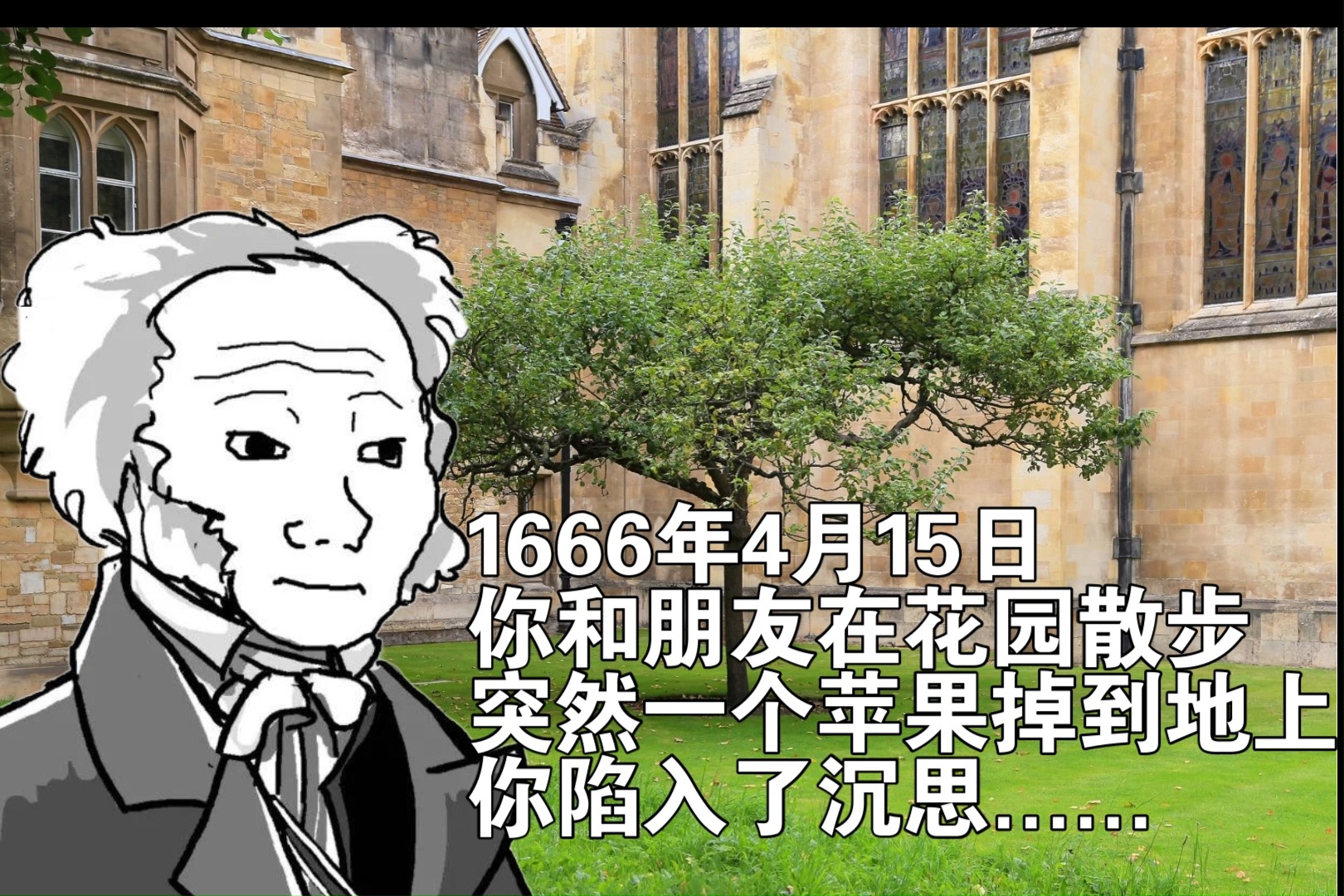 1666年4月15日,你和朋友在花园散步,突然一个苹果掉到地上,你陷入了沉思......哔哩哔哩bilibili