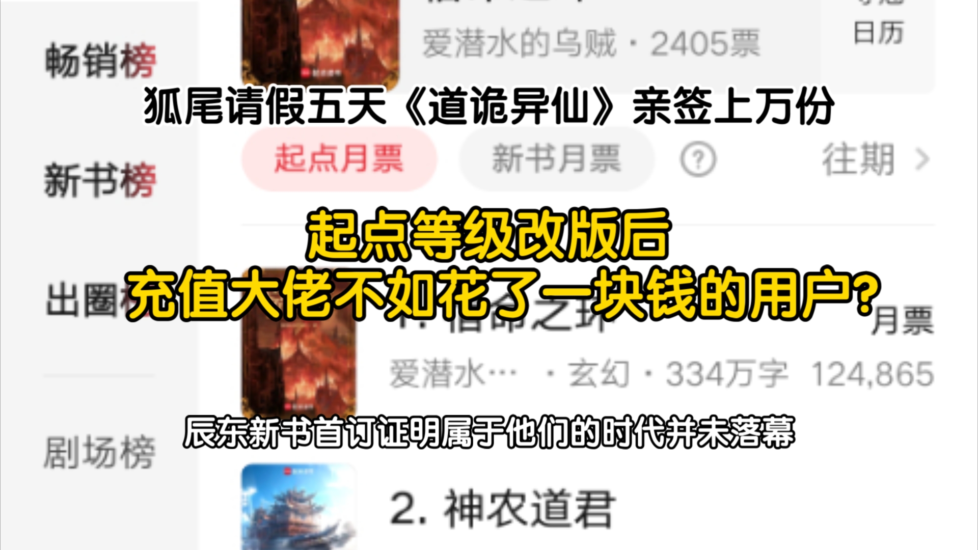 狐尾请假五天《道诡异仙》亲签上万份,起点等级制度改版后,高级VIP不如花了一块钱用户?辰东新书首订证明属于他们的时代并未落幕哔哩哔哩bilibili