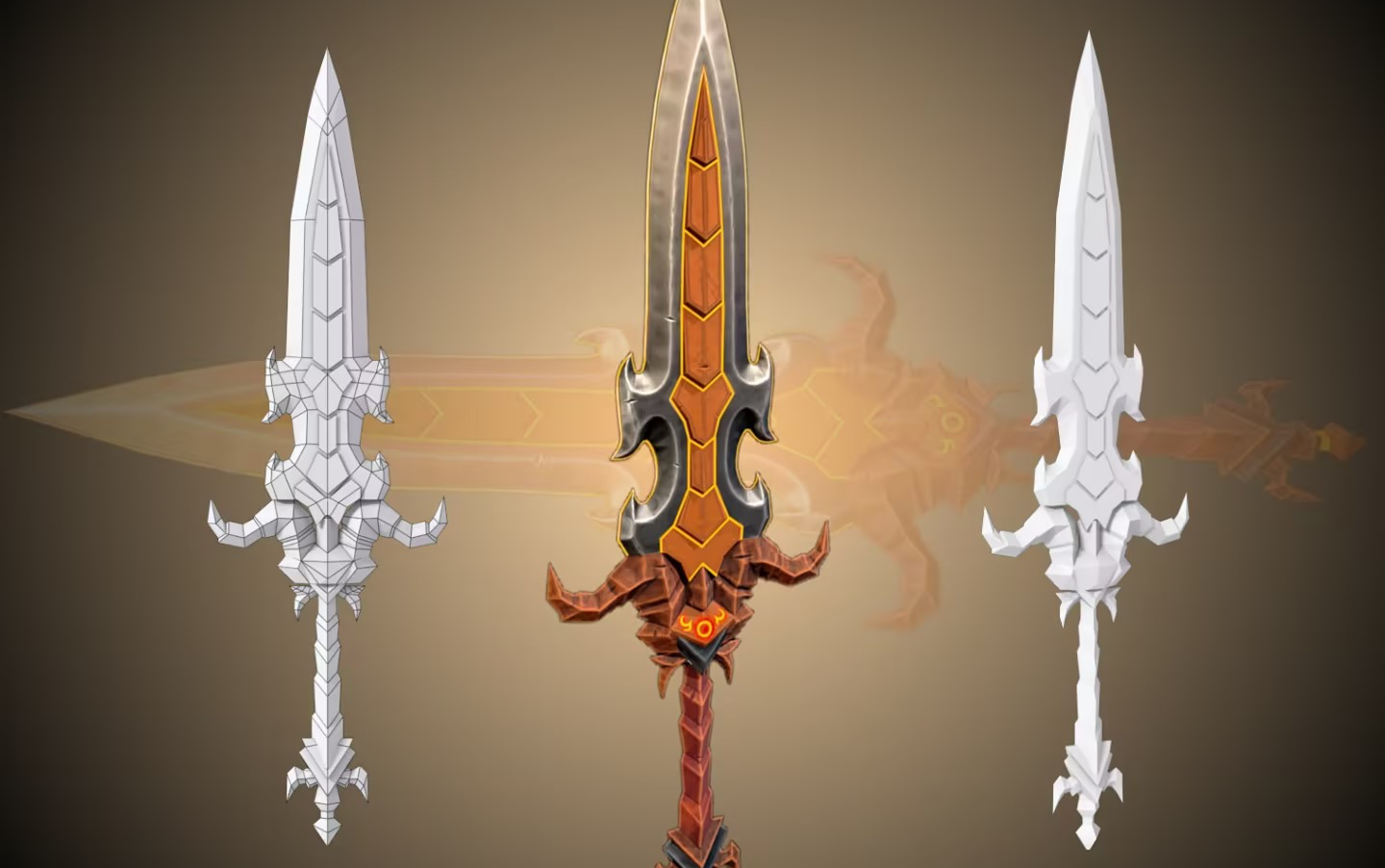 【3dmax武器建模】"炎剑"模型制作,详细max武器建模思路讲解,零基础