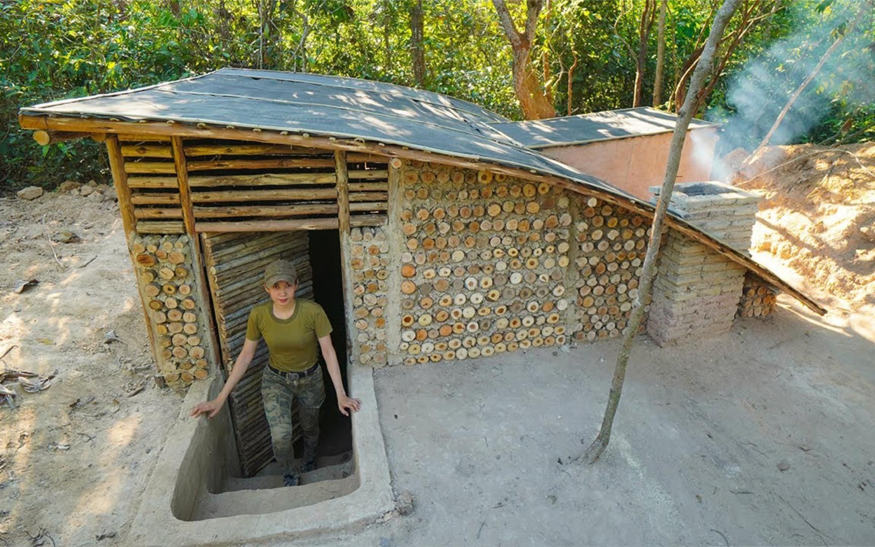 [图]女孩定居丛林深山，找到一座荒废地下庇护所，翻建出来冬暖夏凉！