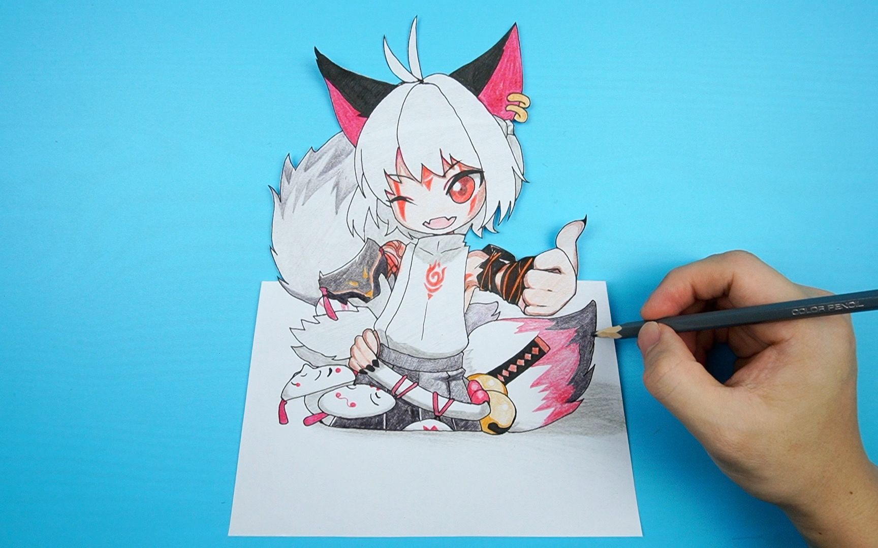 【临摹】阴阳师人物,觉醒后白藏主彩铅立体画_哔哩哔哩_bilibili