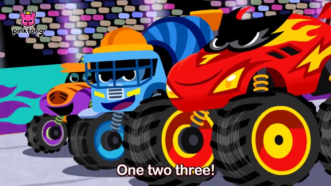 [图]卡车比赛！开始！Monster Truck Race - Monster Trucks - Car Songs - Pinkfong