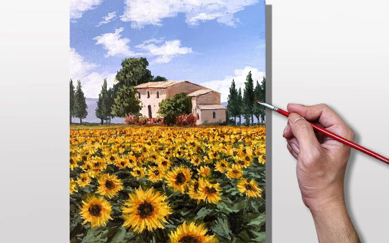 【丙烯画】【绘画教程】【中字】向日葵花田Acrylic Painting Sunflower Farm Landscape哔哩哔哩bilibili