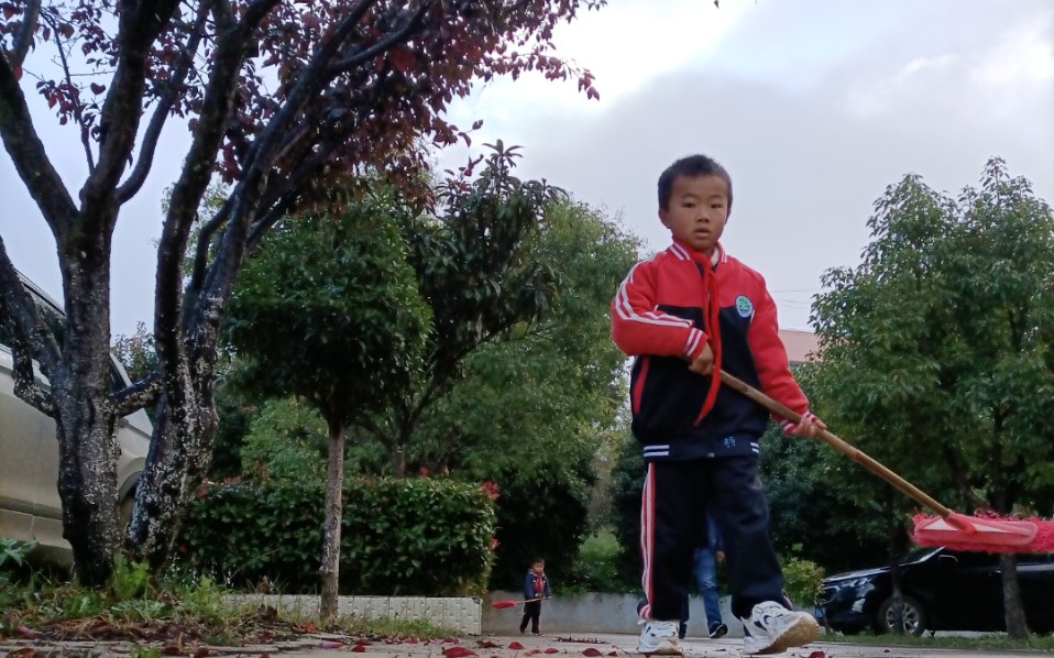 [图]秋风扫落叶，学生难扫地