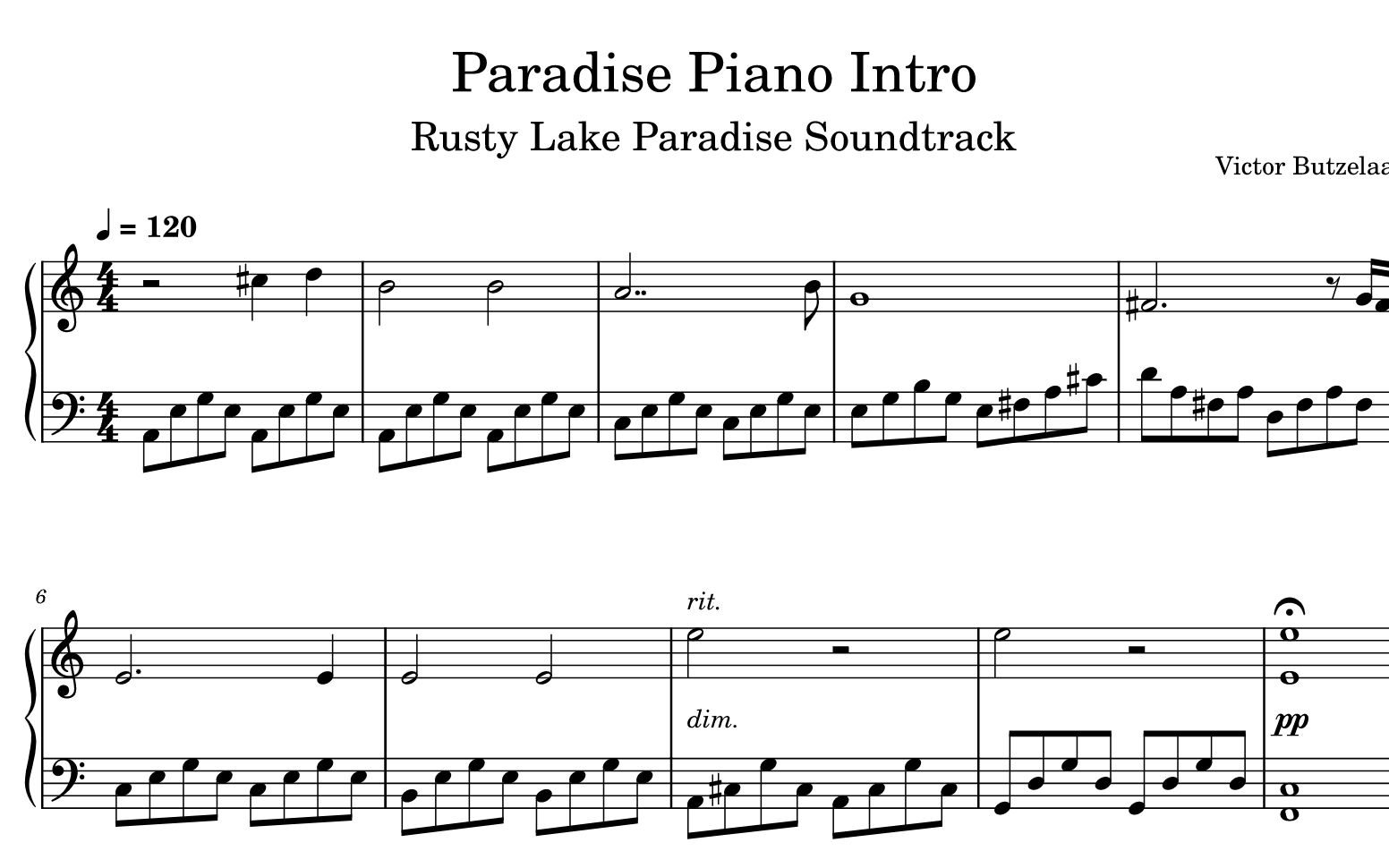 [图]锈湖｜天堂岛 主题/钢琴谱 Paradise Piano Intro - Rusty Lake Paradise