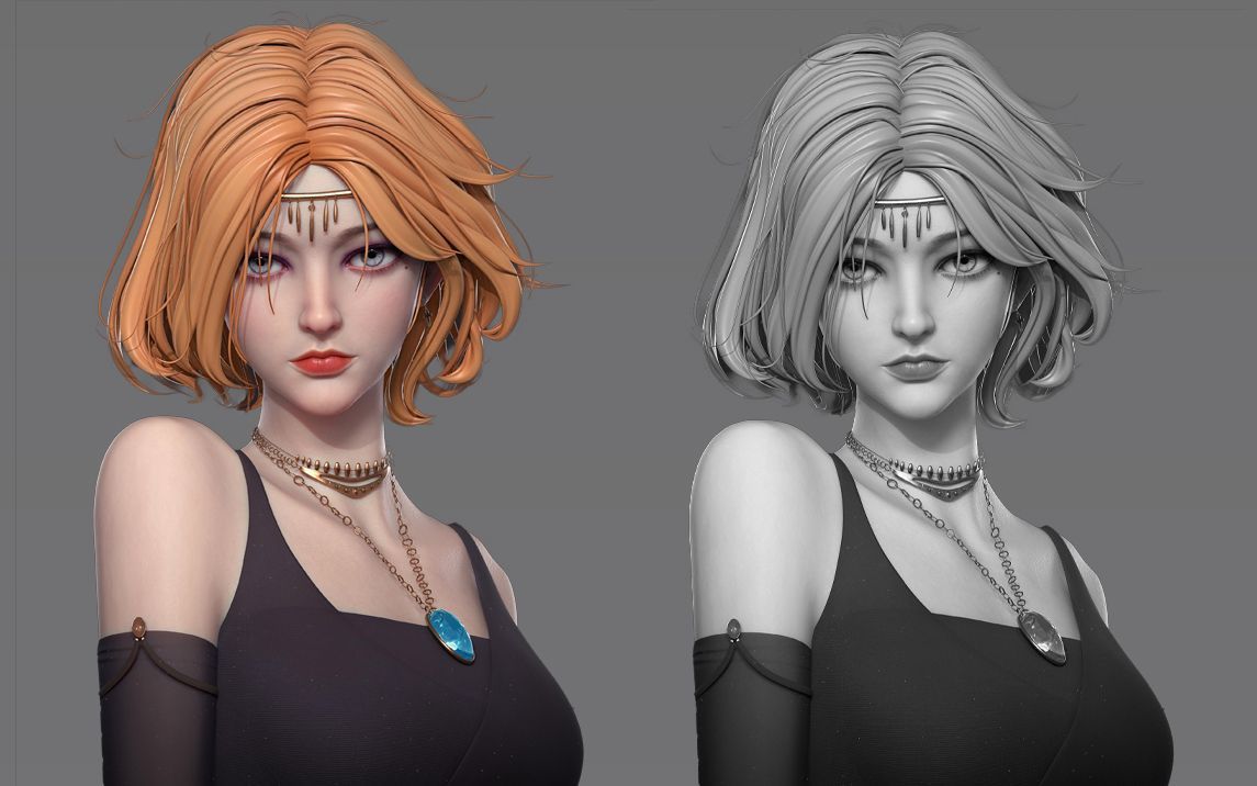 【zbrush雕刻】卡通小姐姐头发雕刻技巧讲解,女性人物建模教程