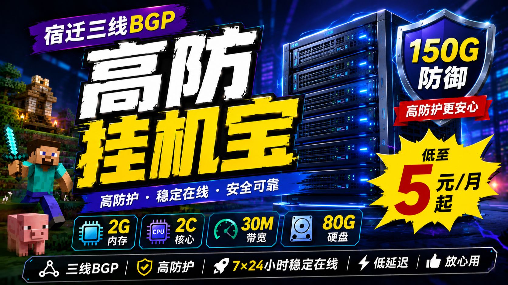 5元/月起的高防挂机宝靠谱吗?宿迁三线BGP实测!