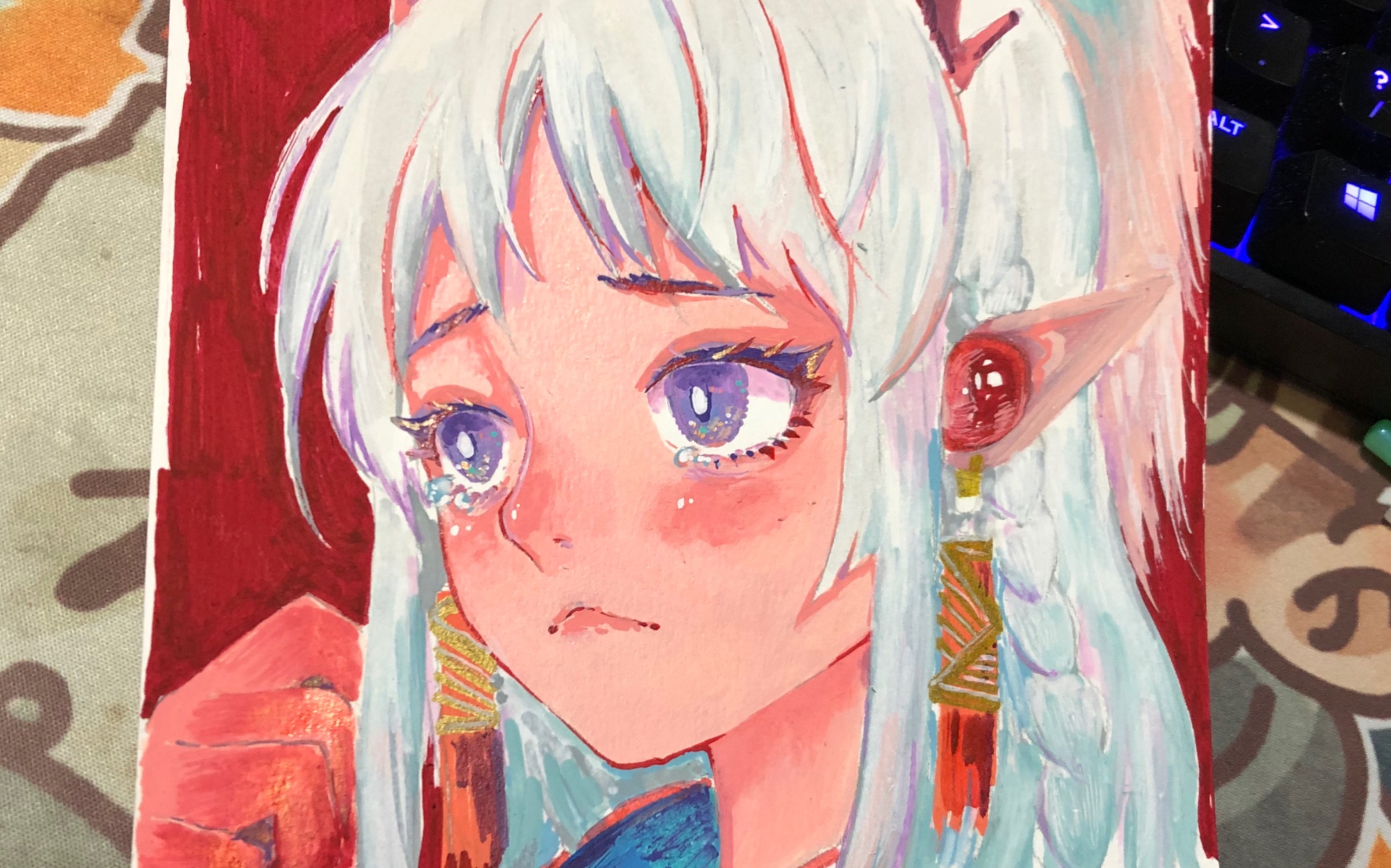 丙烯马克笔明日方舟限定年同人手绘上色过程