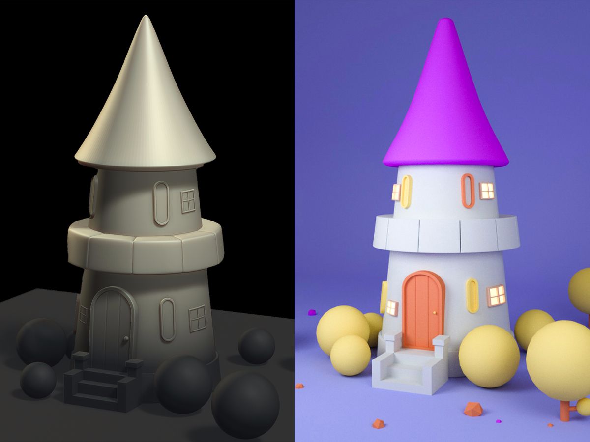 【zbrush场景建模】卡通小房子模型制作,适合新手学习的zbrush教程
