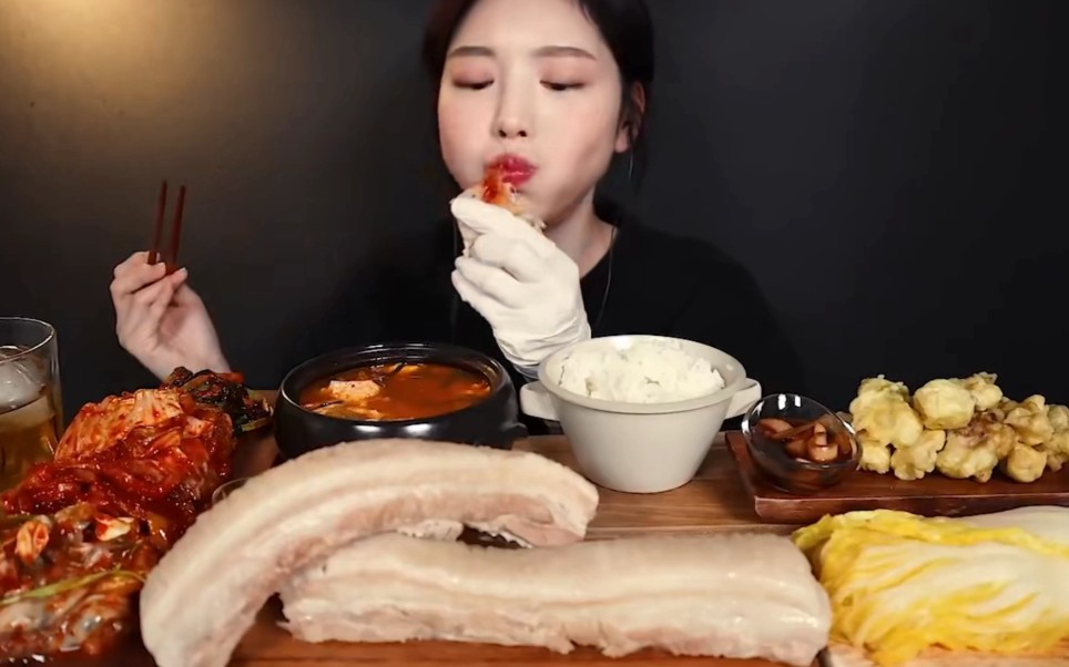 【boki吃播 一口满足系列】白煮肉·拌生蚝·宝膳辛奇·白米饭·嫩