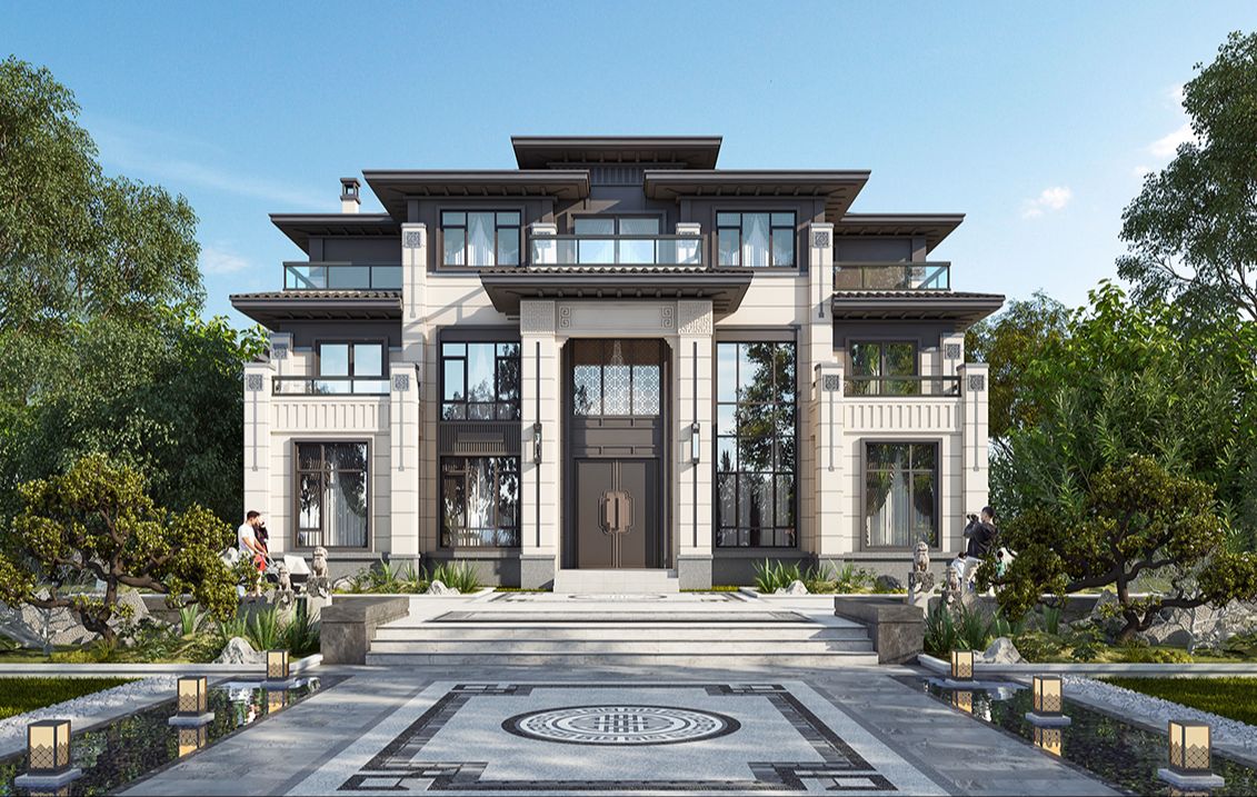 3dmax制作大气五开间新中式别墅建模渲染全流程