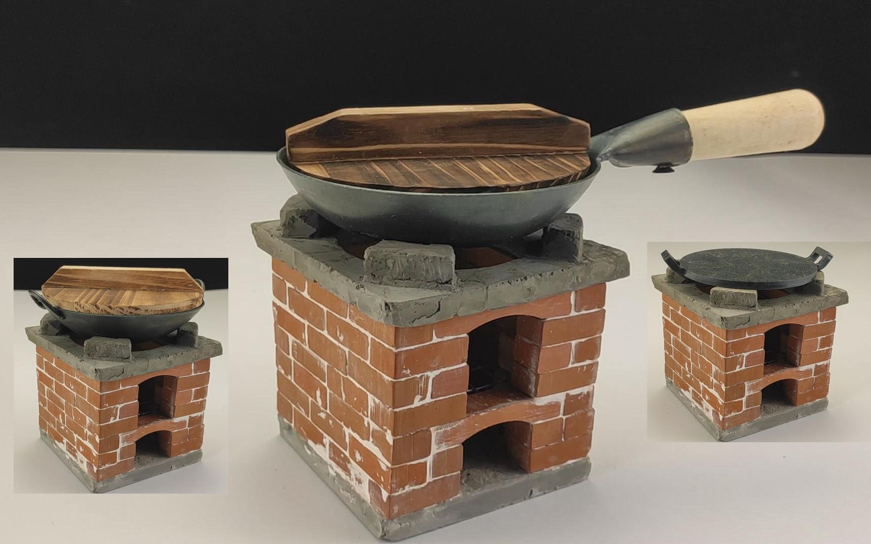 教你用迷你砖块砌个小柴火炉灶当把瓦工手工制作