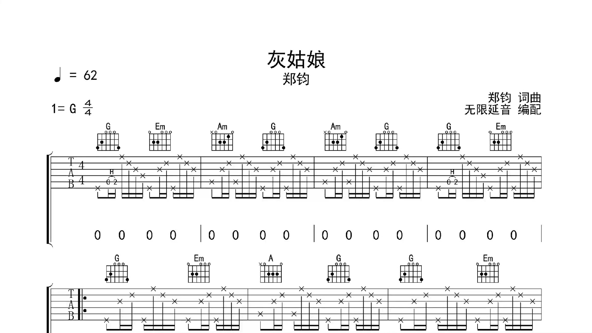 灰姑娘吉他谱 扫弦图片