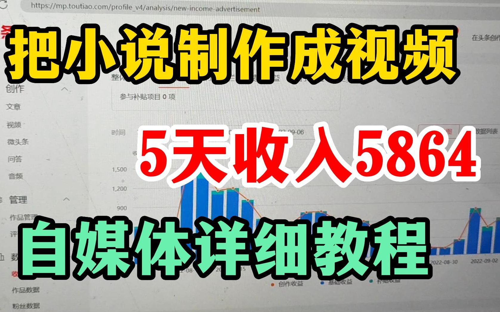 把小说制作成视频,5天收益5864,零成本兼职,自媒体详细教程分享!哔哩哔哩bilibili