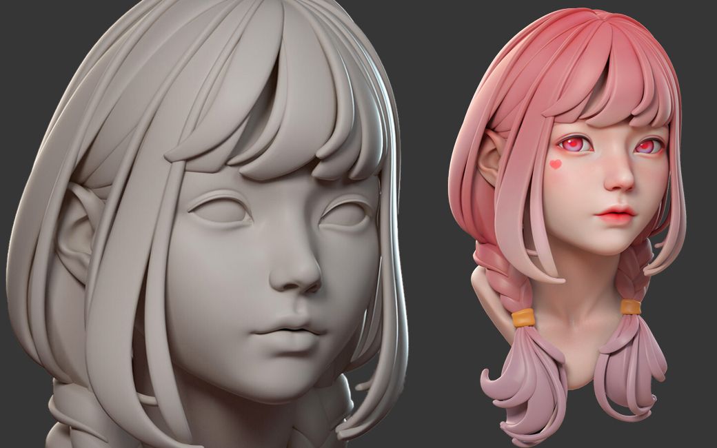 【零基础必看zb教程】zbrush美女角色雕刻,详细的讲解脸部细节制作