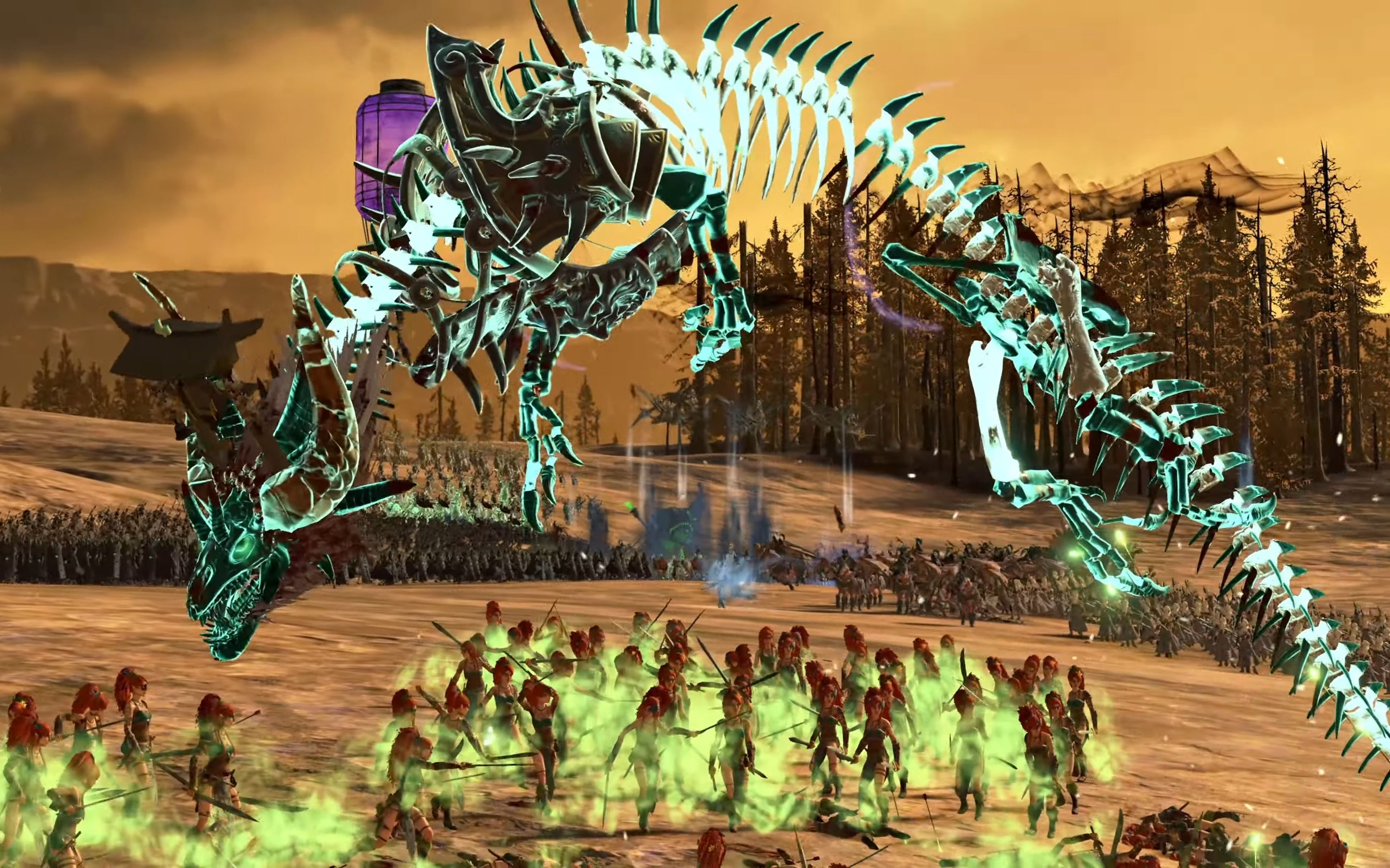 战锤3全面战争mod视频:诅咒王朝军激战木精灵