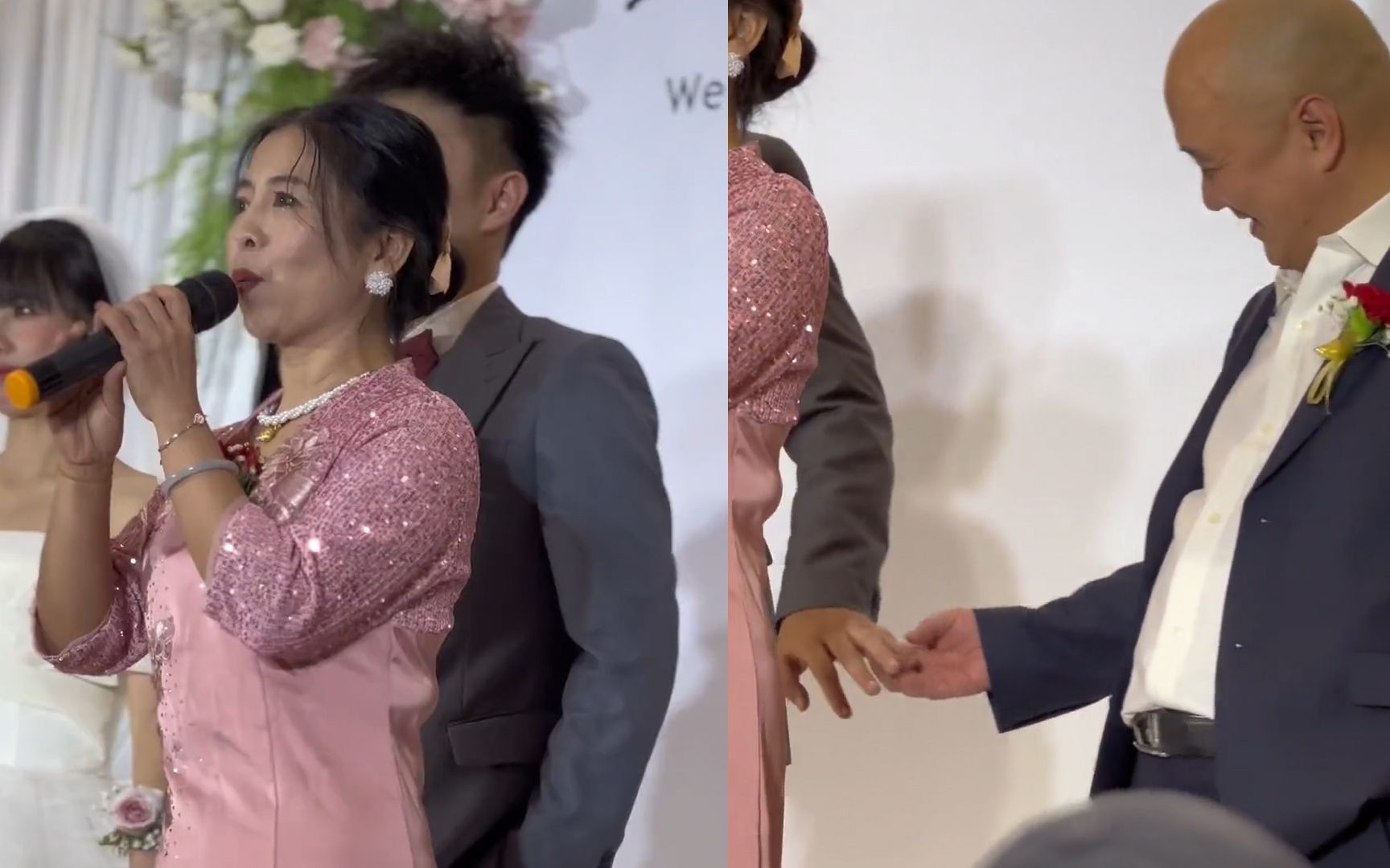 喜婆婆婚礼上发言,喜公公站身后"小动作"不断,把大伙都逗乐了