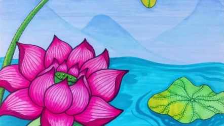 【节日节气主题】立夏,池塘里的荷花,国潮风马克笔儿童画