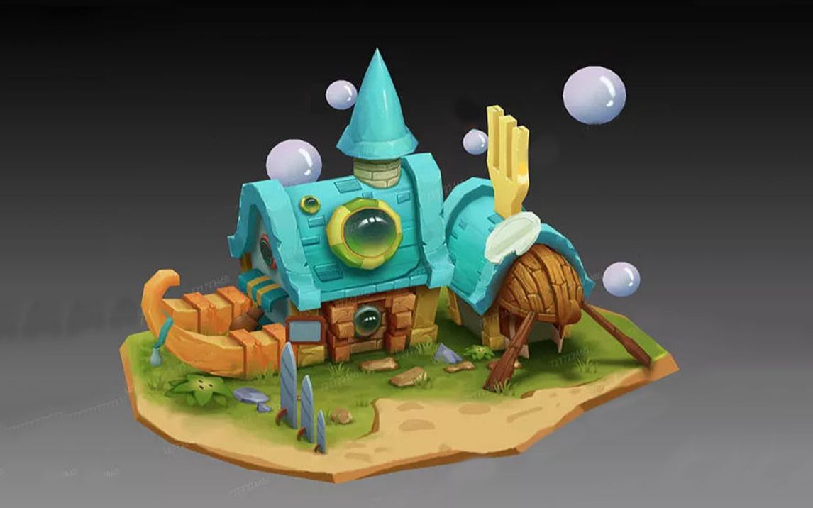 【3d场景建模教学】卡通小房子模型制作教程.模型/uv/贴图全流程讲解